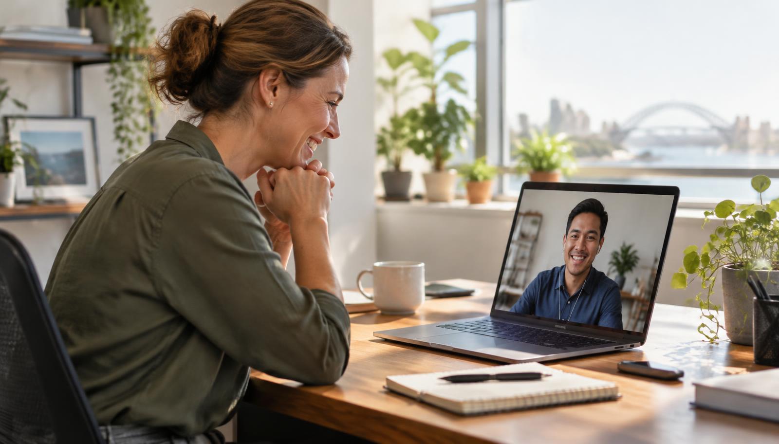 Australian business owner on a video call with a Filipino team member